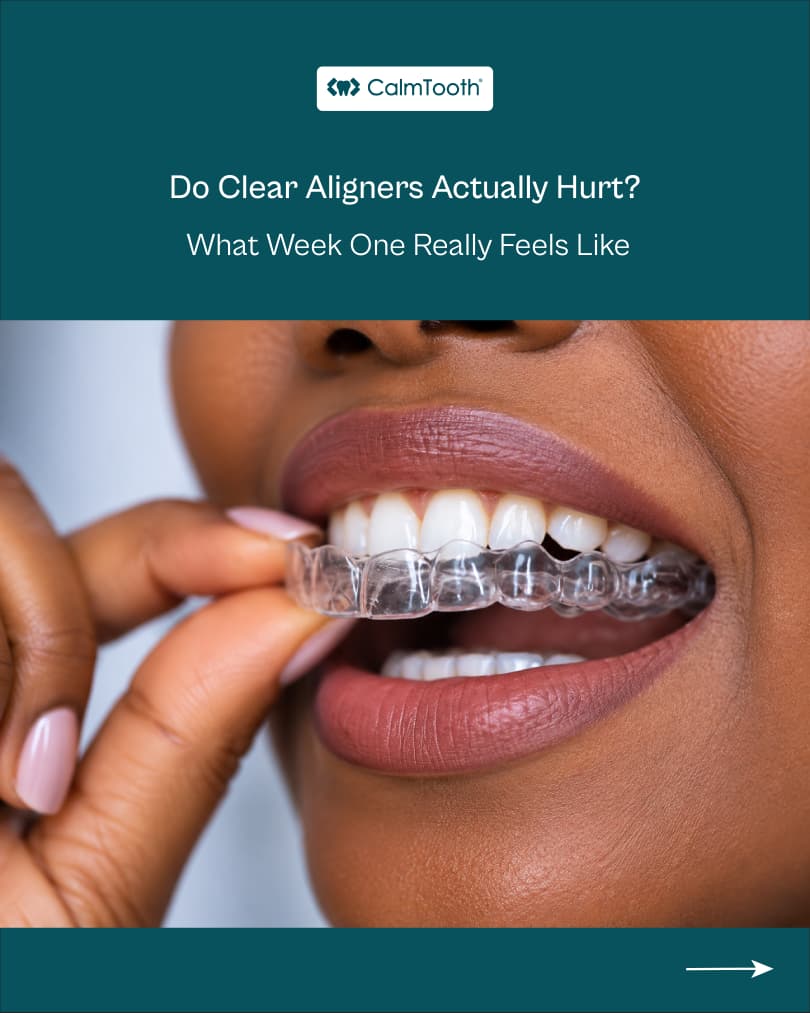 A woman wearing clear aligners
